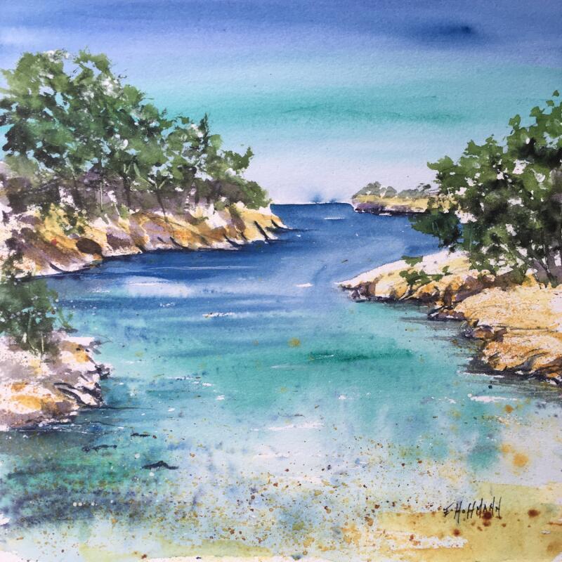 Painting Belle calanque turquoise  by Hoffmann Elisabeth | Painting Figurative Watercolor Marine