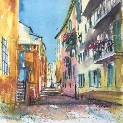 Painting Nice ruelle aux couleurs chaudes  by Hoffmann Elisabeth | Painting Figurative Watercolor Urban