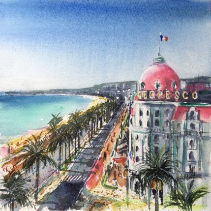 Painting Nice Negresco rose et turquoise  by Hoffmann Elisabeth | Painting Figurative Watercolor Urban