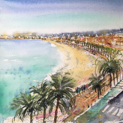 Painting Nice douce promenade des anglais  by Hoffmann Elisabeth | Painting Figurative Watercolor Urban