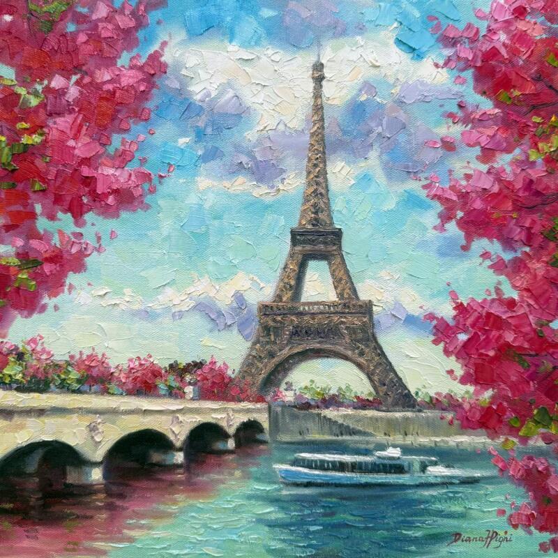 Painting Eiffel Tower Paris by Pigni Diana | Painting Impressionism Oil Architecture, Landscapes, Urban