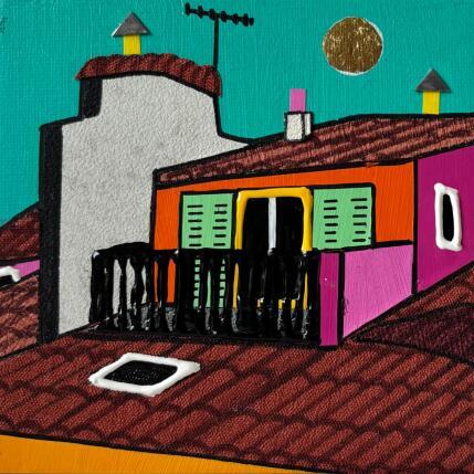 Painting Balcon du Sud by Lovisa | Painting Pop-art Acrylic, Gluing, Gold leaf, Paper, Posca, Textile, Upcycling Urban