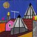 Painting Puits de lumière by Lovisa | Painting Pop-art Urban Acrylic Gluing Posca Textile Gold leaf Upcycling Paper