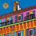 Painting Toits du sud by Lovisa | Painting Pop-art Urban Wood Acrylic Gluing Posca Textile Gold leaf Upcycling Paper