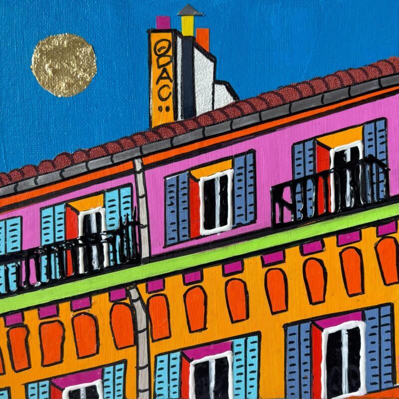 Painting Toits du sud by Lovisa | Painting Pop-art Urban Wood Acrylic Gluing Posca Textile Gold leaf Upcycling Paper