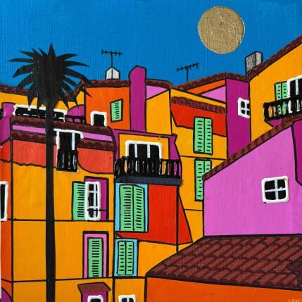 Painting Un air de vacances by Lovisa | Painting Pop-art Acrylic, Gluing, Gold leaf, Paper, Posca, Textile, Upcycling Mode, Urban