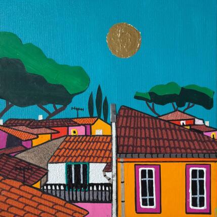 Painting Sous les pins by Lovisa | Painting Pop-art Acrylic, Gluing, Gold leaf, Paper, Posca, Textile, Upcycling Urban