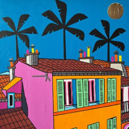Painting trois palmiers by Lovisa | Painting Pop-art Acrylic, Gluing, Paper, Silver leaf, Textile, Upcycling Urban