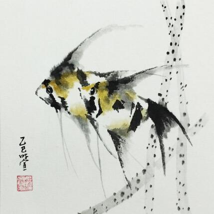 Peinture Angelfish par Du Mingxuan | Tableau Figuratif Aquarelle, Encre Animaux