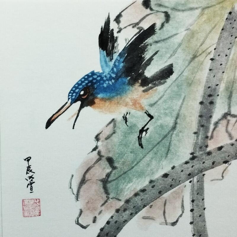 Painting Kingfisher by Du Mingxuan | Painting Figurative Ink, Watercolor Animals
