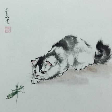 Painting Cat and mantis by Du Mingxuan | Painting Figurative Ink, Watercolor Animals, Pop icons