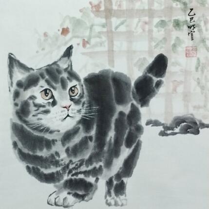 Painting Cat by Du Mingxuan | Painting Figurative Ink, Watercolor Animals, Pop icons