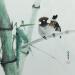 Painting Sparrow and bamboo by Du Mingxuan | Painting Figurative Animals Watercolor Ink
