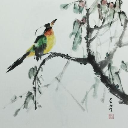 Painting White-head bird by Du Mingxuan | Painting Figurative Ink, Watercolor Animals