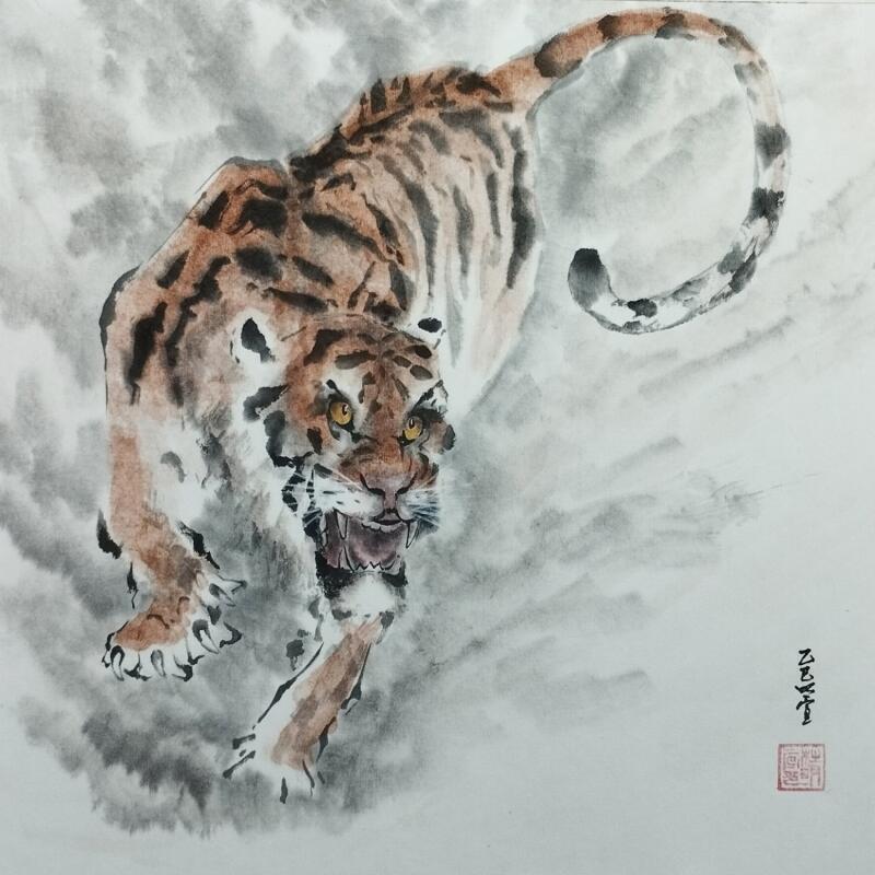 Painting Tiger by Du Mingxuan | Painting Figurative Ink, Watercolor Animals