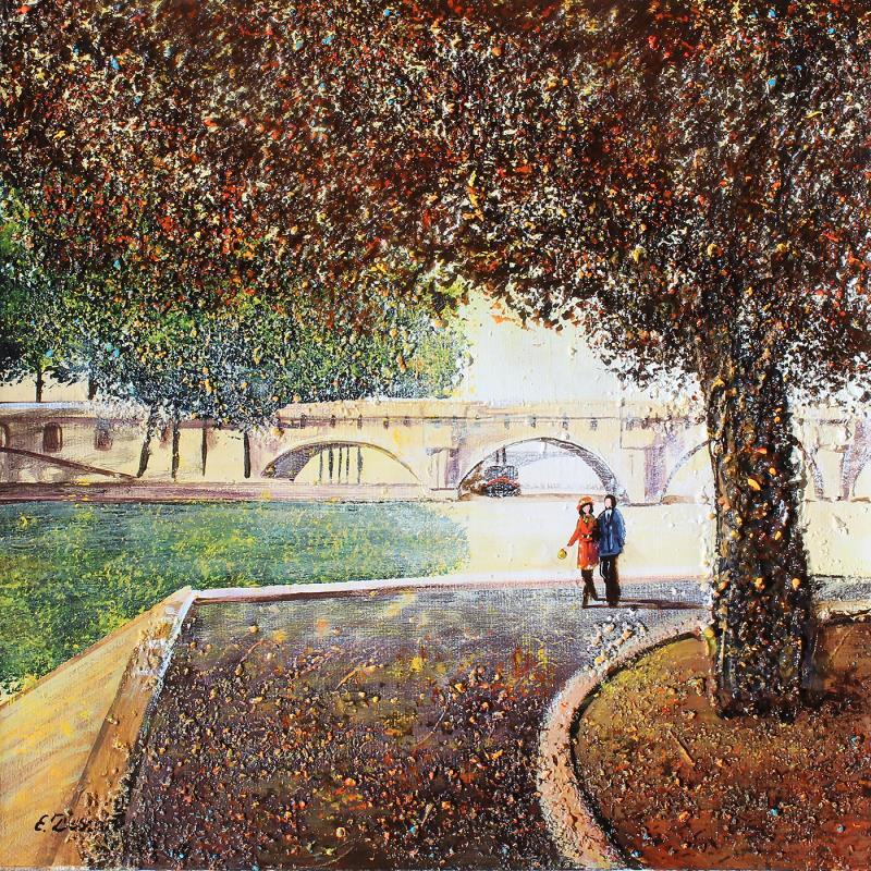 Painting La Seine en automne by Dessapt Elika | Painting Impressionism Acrylic, Sand