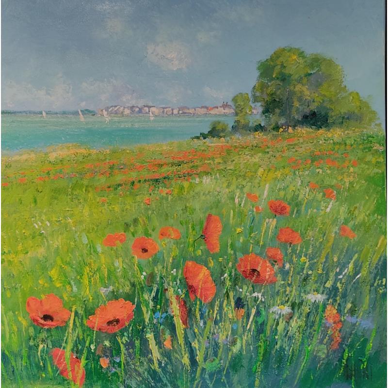 Painting Coquelicots en baie de Somme by Sannier Daniel | Painting Impressionism Oil Landscapes