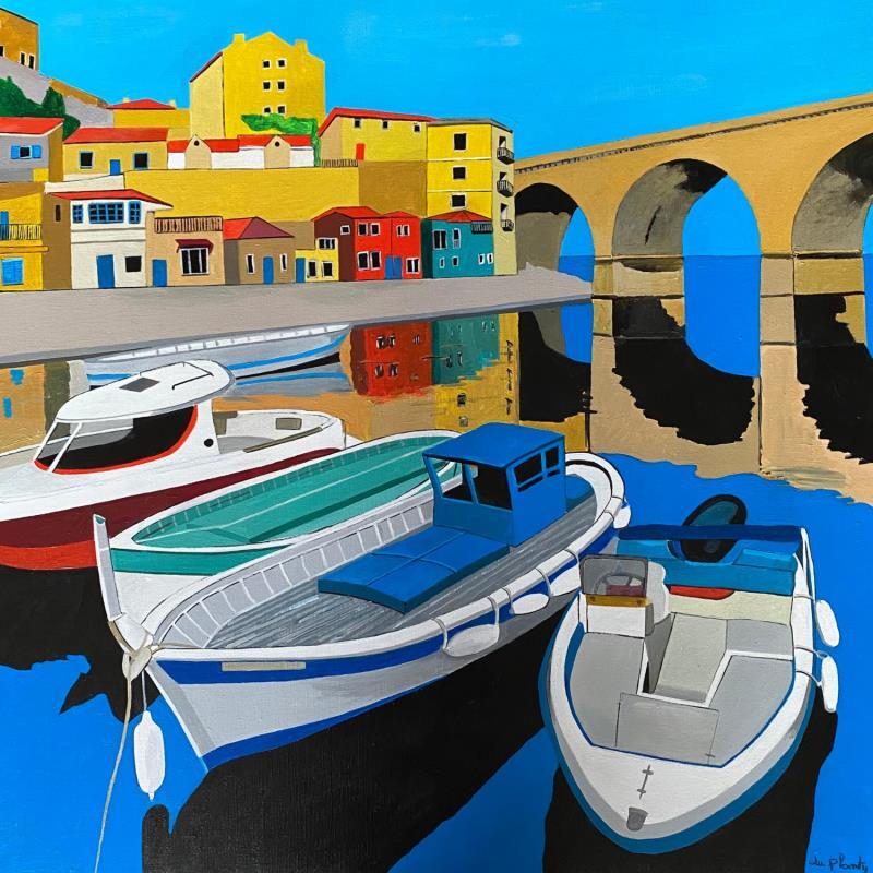 Painting Petit Port Marseille by Du Planty Anne | Painting Figurative Acrylic Architecture, Marine