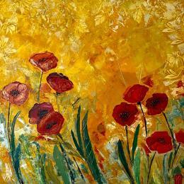 Painting Éclosion  by Romanelli Karine | Painting Figurative Acrylic, Gold leaf, Pastel, Posca Landscapes, Nature
