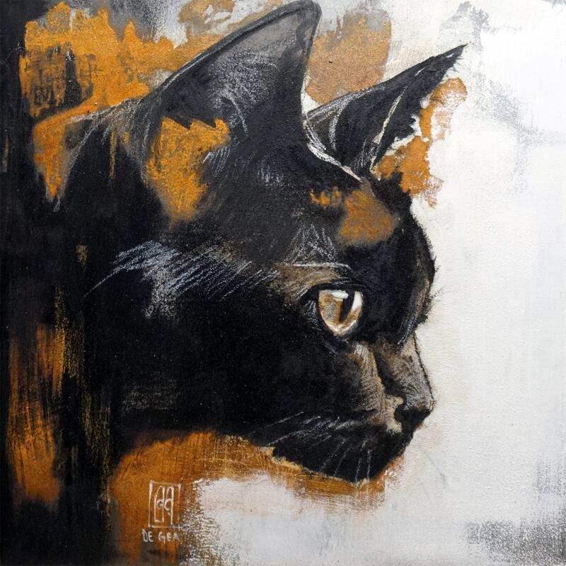 Painting Black Cat by De Géa Olivier  | Painting Figurative Animals Metal