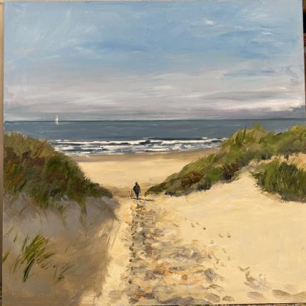 Painting F4 25WS047-met hond naar t strand-F4 by Lynden (van) Heleen | Painting Figurative Oil Landscapes, Marine
