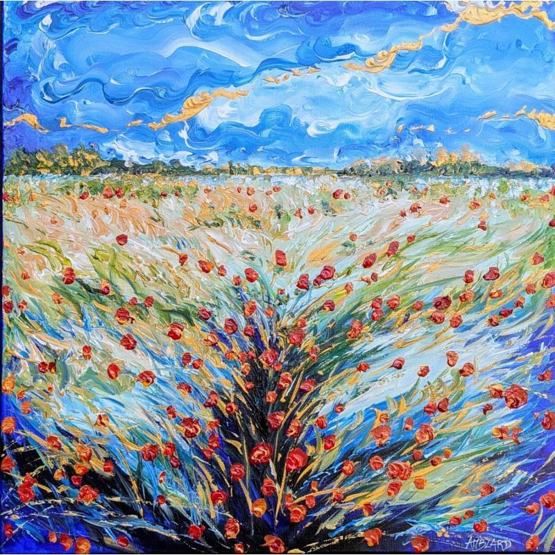 Painting Champ de blé doré et coquelicots by Amblard Florence | Painting Impressionism Acrylic Nature