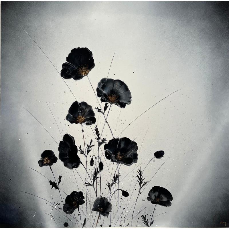 Peinture Coquelicots dans le vent par Rey Julien | Tableau Figuratif Feuille d'or