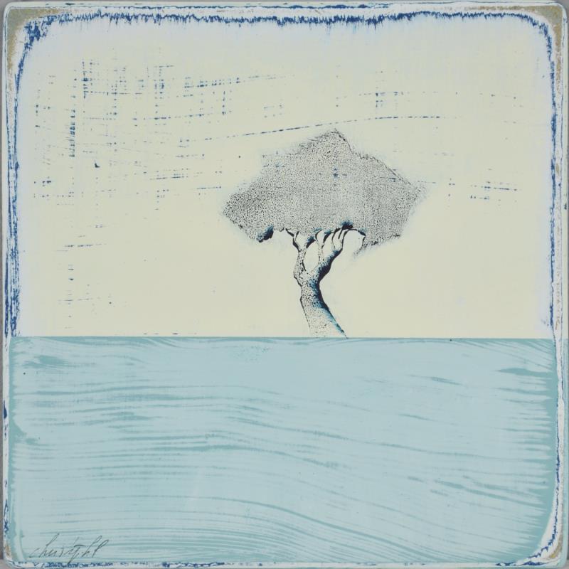 Painting Sur le bleu d'un sol 434 by ChristophL | Painting Figurative Acrylic, Ink, Wood Landscapes, Minimalist, Nature