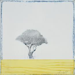 Painting Comme un jaune arborescent 435 by ChristophL | Painting Figurative Acrylic, Ink, Wood Landscapes, Minimalist, Nature