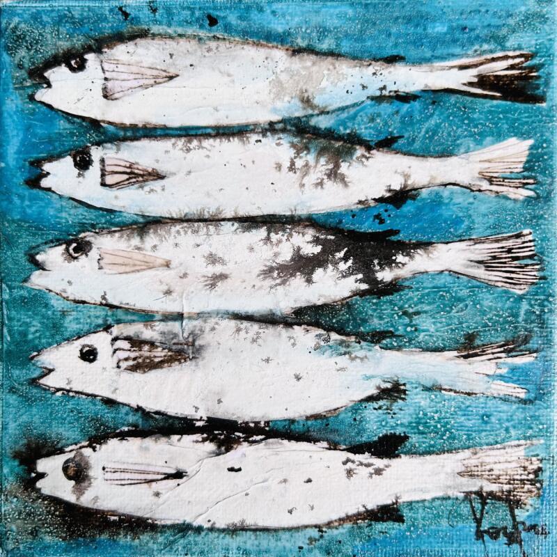 Painting Anchois by Colombo Cécile | Painting Naive art Acrylic, Gluing, Ink, Pastel, Watercolor Animals