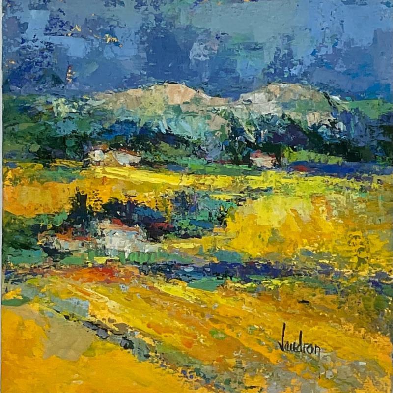 Painting Mérindol le Grand Champs by Vaudron | Painting Figurative Gouache Landscapes