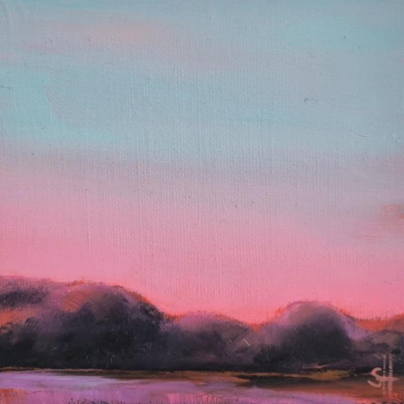 Painting SOFT LIGHT BEHIND THE TREES by Herz Svenja | Painting Impressionism Acrylic Landscapes, Nature