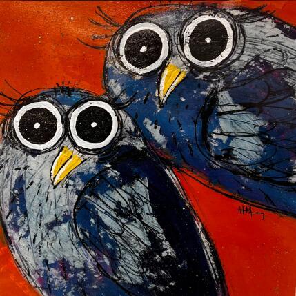 Painting Waiting for night by Maury Hervé | Painting Raw art Acrylic, Ink, Pigments, Sand Animals