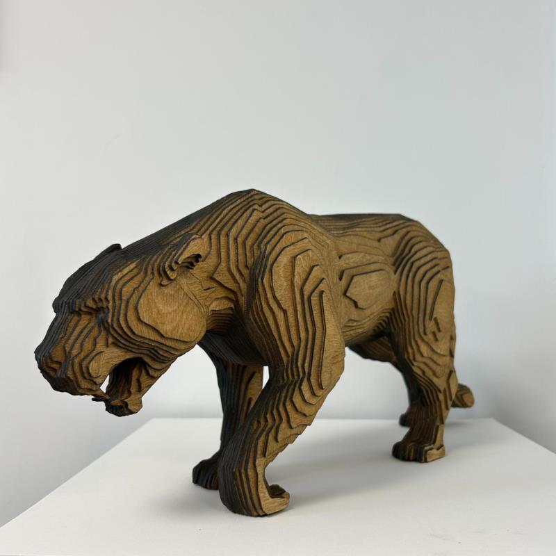 Sculpture Panthère par hozE | Sculpture Art Singulier Bois Animaux