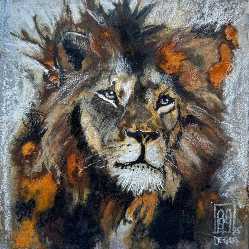 Painting Lion by De Géa Olivier  | Painting Figurative Acrylic, Charcoal, Ink, Metal Animals