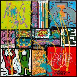 Painting Pop Ny (K. Haring) by Costa Sophie | Painting Pop-art Acrylic, Gluing, Upcycling Pop icons