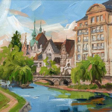 Painting Promenade le long des berges à Strasbourg by Elisabeth Bazin | Painting Figurative Acrylic Architecture, Landscapes, Pop icons, Urban