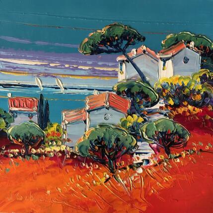 Peinture Hameau perché par Corbière Liisa | Tableau Figuratif Huile Paysages