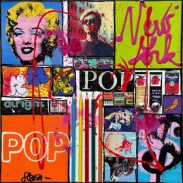 Painting POP NY (WARHOL) by Costa Sophie | Painting Pop-art Acrylic, Gluing, Upcycling Pop icons