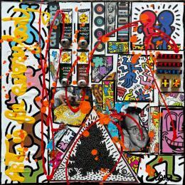 Painting Tribute to Keith Haring by Costa Sophie | Painting Pop-art Acrylic, Gluing, Upcycling Pop icons