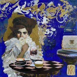 Painting La gourmandise by Romanelli Karine | Painting Figurative Acrylic, Gluing, Pastel, Posca Life style, Pop icons, Portrait