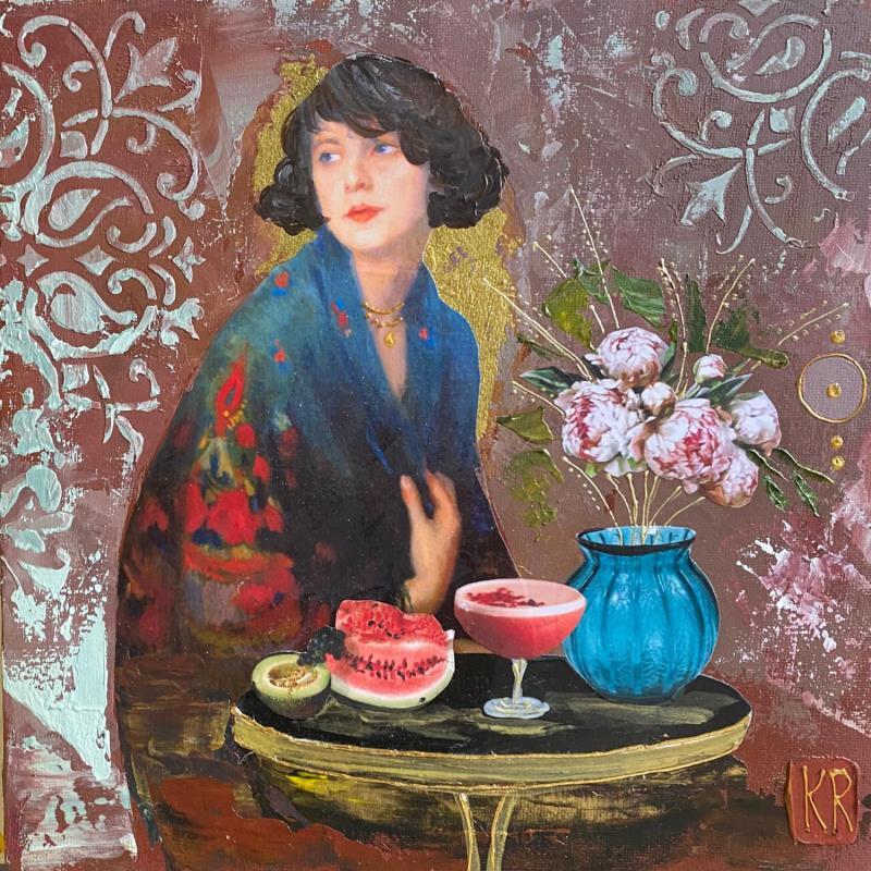 Painting Alexandra  by Romanelli Karine | Painting Figurative Acrylic, Gluing, Paper, Pastel, Posca Life style, Portrait