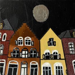 Painting Nuit Blanche by Lovisa | Painting Figurative Acrylic, Gluing, Paper, Posca, Silver leaf, Textile, Upcycling Urban
