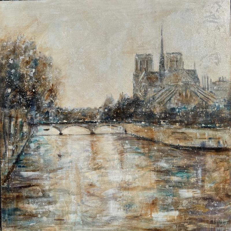 Painting Promenade en bort de Seine by Solveiga | Painting Figurative Acrylic Architecture, Life style, Urban
