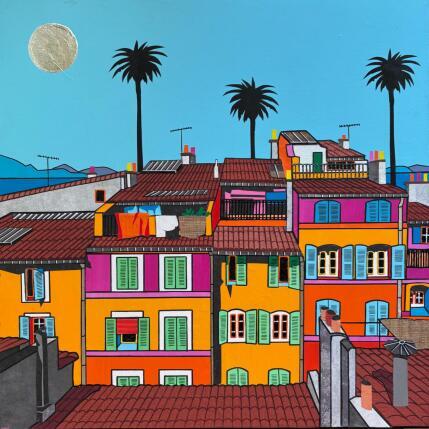 Painting L'heure de la sieste by Lovisa | Painting Pop-art Acrylic, Gluing, Paper, Pigments, Posca, Silver leaf, Textile, Upcycling Urban