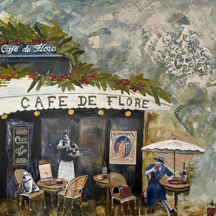 Painting Le Flore  by Romanelli Karine | Painting Figurative Acrylic, Gluing, Gold leaf, Paper, Pastel, Posca Life style, Urban