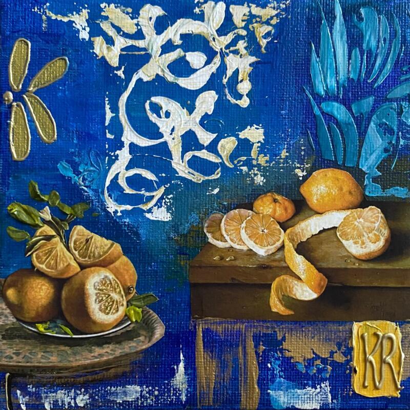 Painting Jus de citron  by Romanelli Karine | Painting Figurative Acrylic, Gluing, Paper, Pastel, Posca Still-life