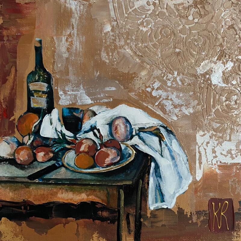 Painting Le verre du soir  by Romanelli Karine | Painting Figurative Acrylic, Gluing, Gold leaf, Paper, Pastel Pop icons, Still-life