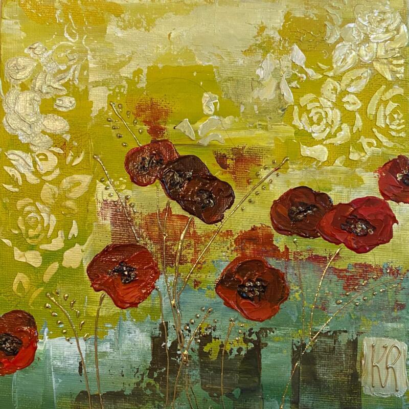 Painting Coquelicots 3  by Romanelli Karine | Painting Figurative Acrylic, Gold leaf Nature, Pop icons