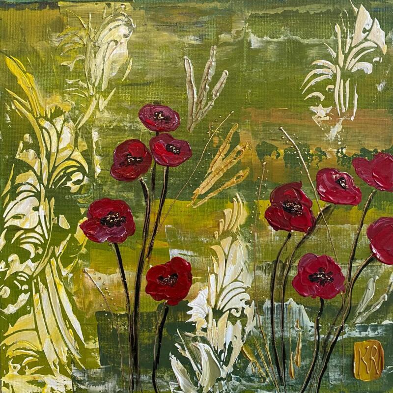Painting Coquelicots 2 by Romanelli Karine | Painting Figurative Acrylic, Gold leaf, Posca Nature, Still-life